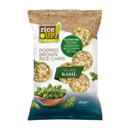 Rice Up barna rizs chips italian basil ízű 60 g