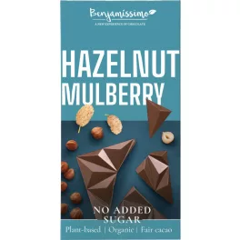   Benjamissimo bio vegán csokoládé mogyorós tahinivel, mogyoróval, fehér eperrel hozzáadott cukor nélkül,édesítőszer 60 g