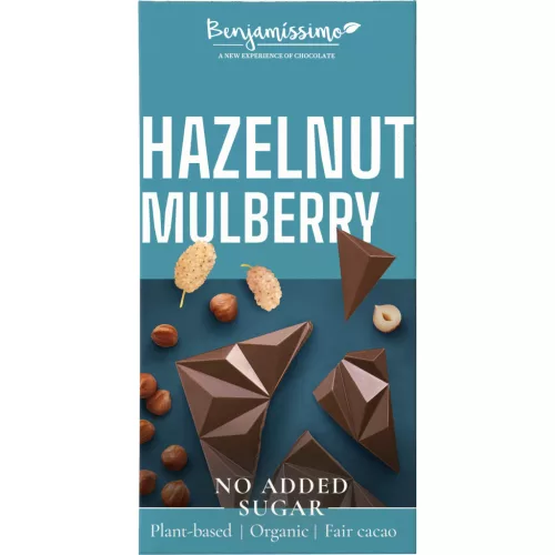 Benjamissimo bio vegán csokoládé mogyorós tahinivel, mogyoróval, fehér eperrel hozzáadott cukor nélkül,édesítőszer 60 g