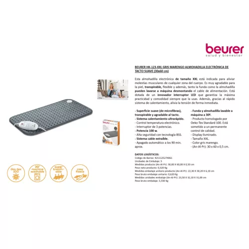 Beurer HK 123 XXL Puha - sötét szürke Melegítő párna