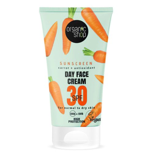 Organic Shop Fényvédő nappali arckrém sárgarépával és antioxidánsokkal SPF30 (normál és száraz bőrre)