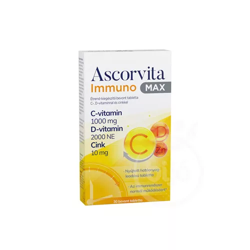 Ascorvita immuno max étrend-kiegészítő bevont tabletta c-, d-vitaminnal és cinkkel 30 db