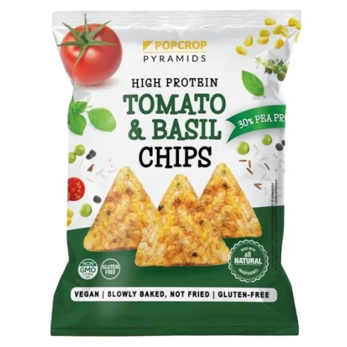 Popcrop pyramids gluténmentes snack paradicsom-bazsalikom ízű protein chips 60 g - bio és új hullámos étkezés