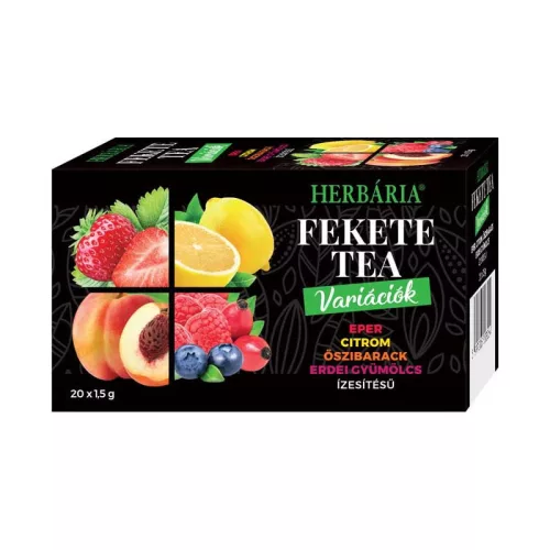 Herbária fekete tea mix fekete tea, erdei gyümölcs, barack, citrom, eper variáció 20x1,5g 30 g