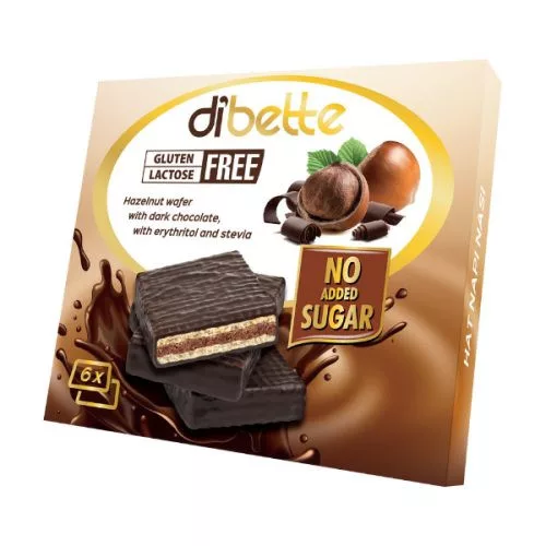 Dibette nas étcsokoládéval mártott mogyorós krémmel töltött ostyalapocskák laktózmentes édesítőszerrel 96 g - bio és új hullámos étkezés