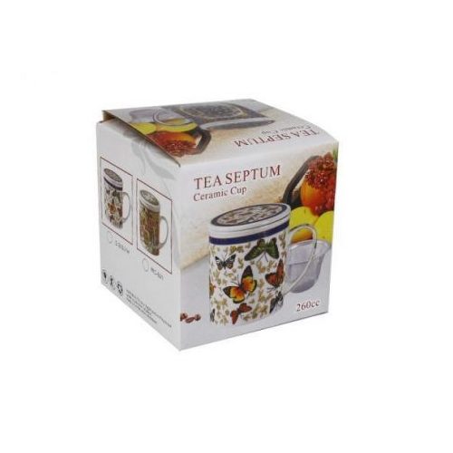 Teásbögre lapostetővel fém szűrővel tea septum