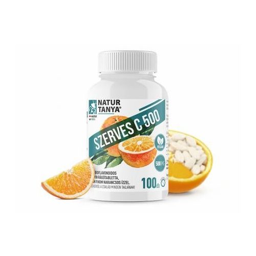 SZERVES C 500 – Kétféle C-vitamin és citrus bioflavonoidok gyomorkímélő  rágótablettában, finom narancs ízben 100 db
