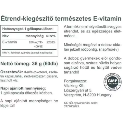 Vitaking e-vitamin 400iu kapszula 60db