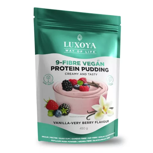 Luxoya 9-Fiber Vegan Protein Pudding Creamy And Tasty 450g DOY - Vanilla-Very Berry Flavour