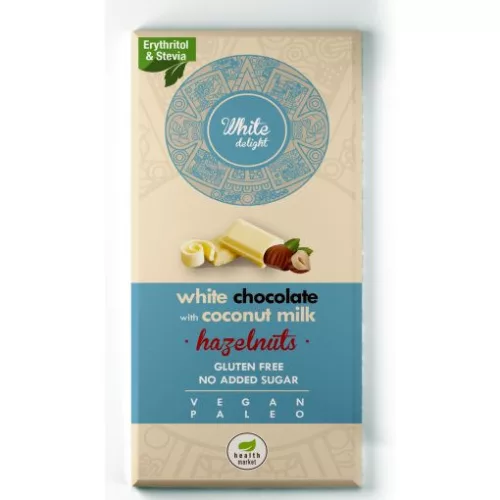 Health Market White Delight Kókusztejes fehércsokoládé egész mogyoróval 80g