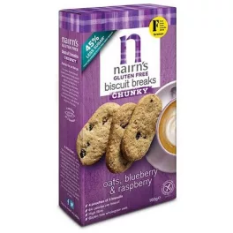 Nairns gluténmentes teljeskiőrlésű 62% rostdús zabkeksz áfonya&málna 160 g - bio és új hullámos étkezés